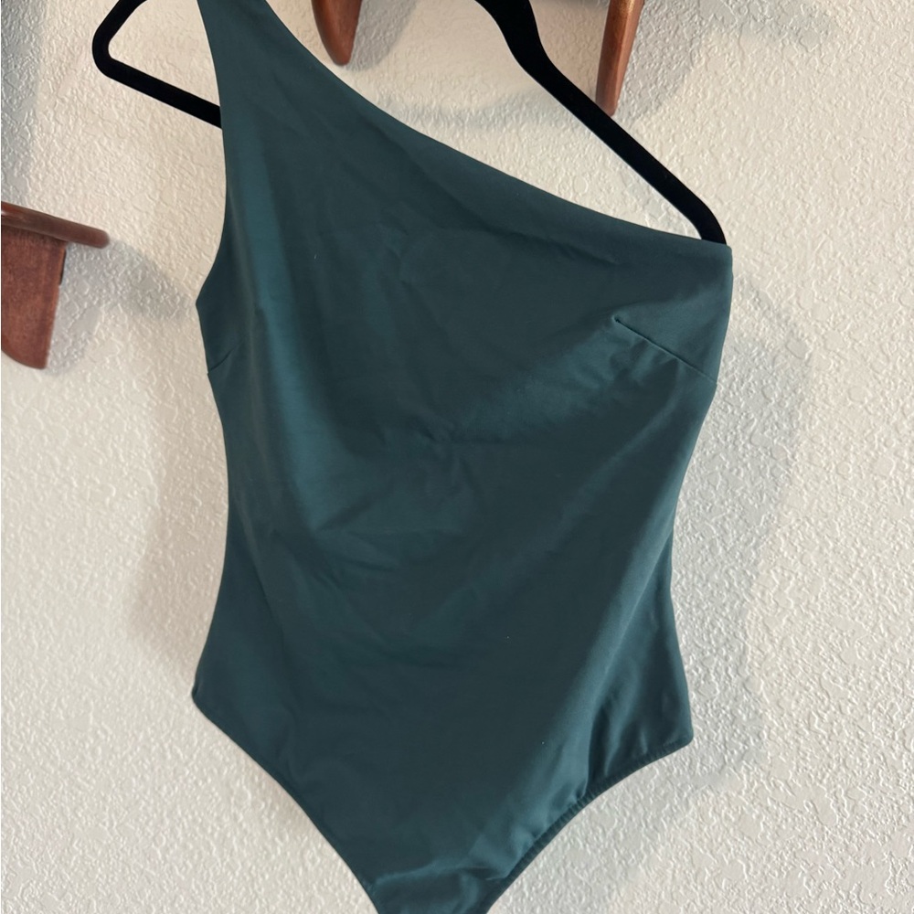 Free People One-Shoulder Bodysuit in Dark Green
